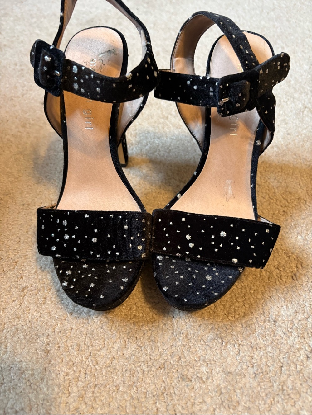 Madden Girl Women's Black Ankle-Strap Heels with Silver Speckle